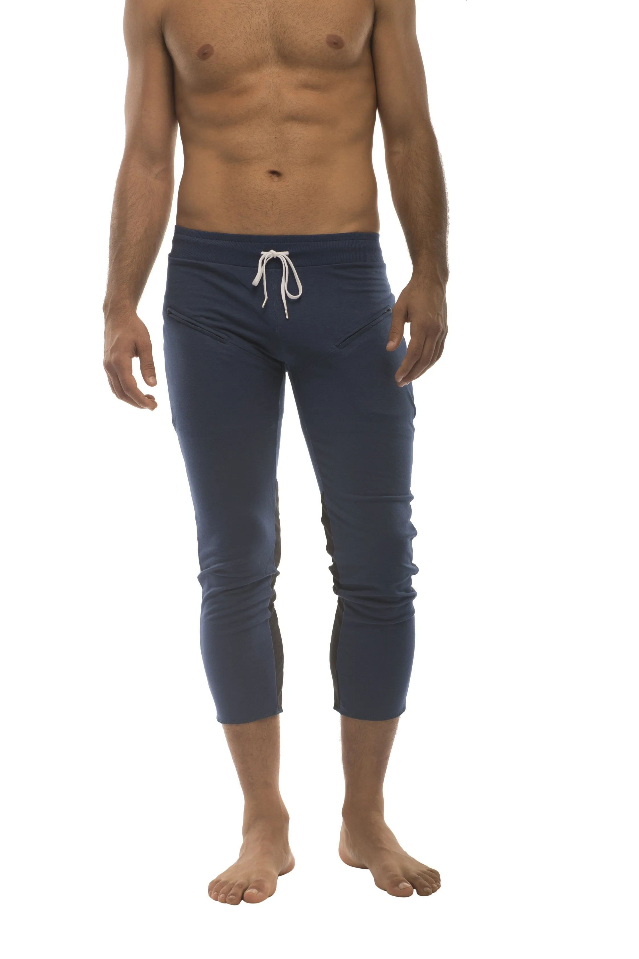 4/5 Zipper Pocket Capri Yoga Pants (Royal w/Charcoal & Black)