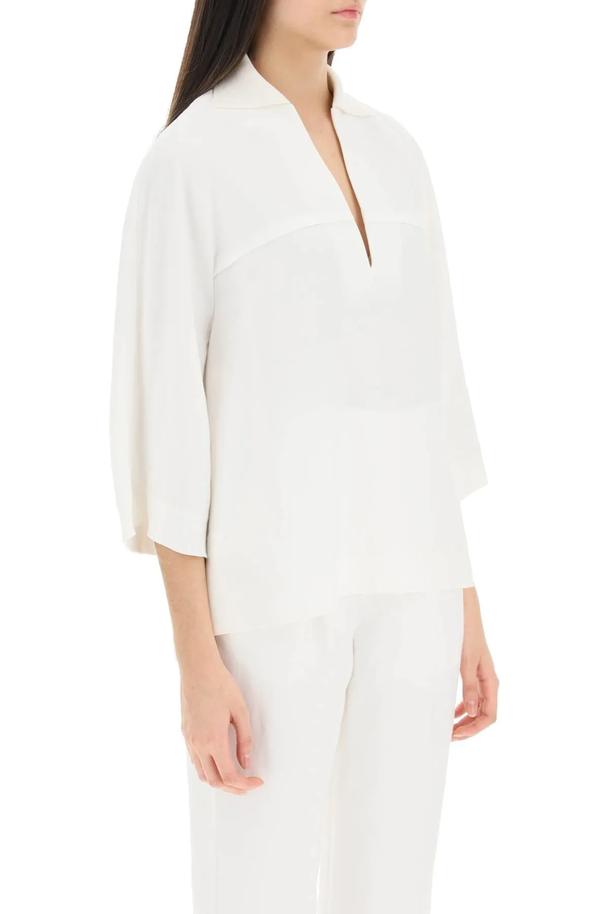 Agnona linen viscose polo blouse