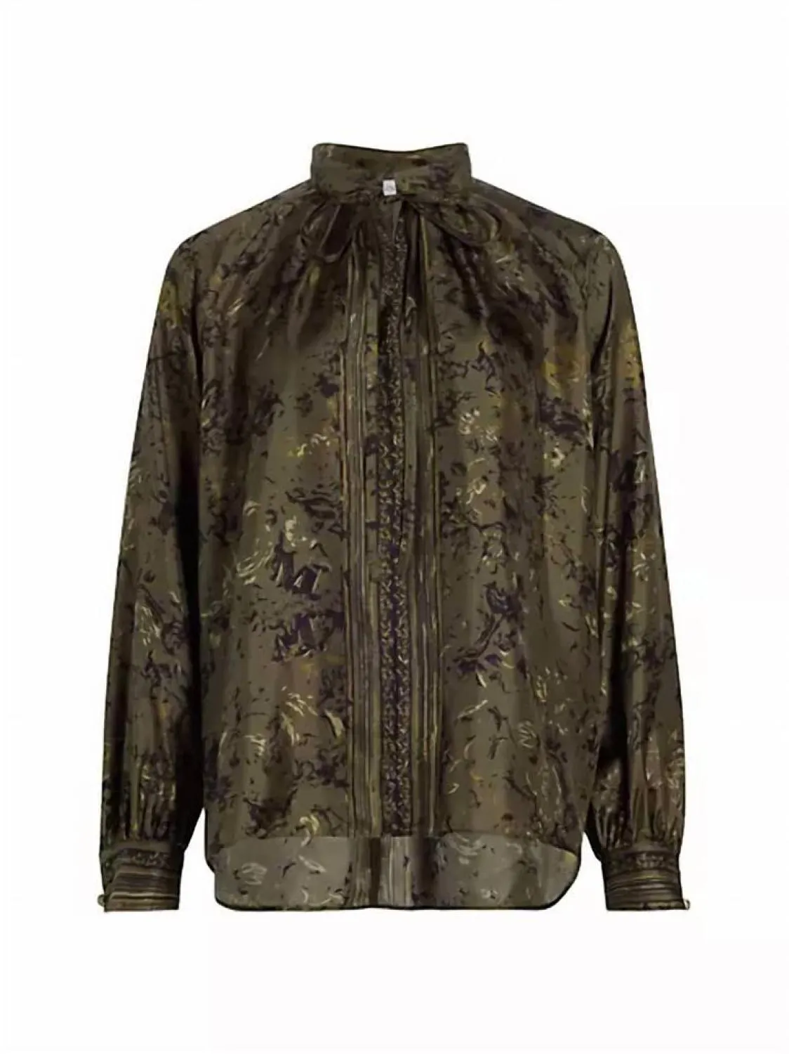 Ardenne Floral Print Silk Twill Blouse In Khaki