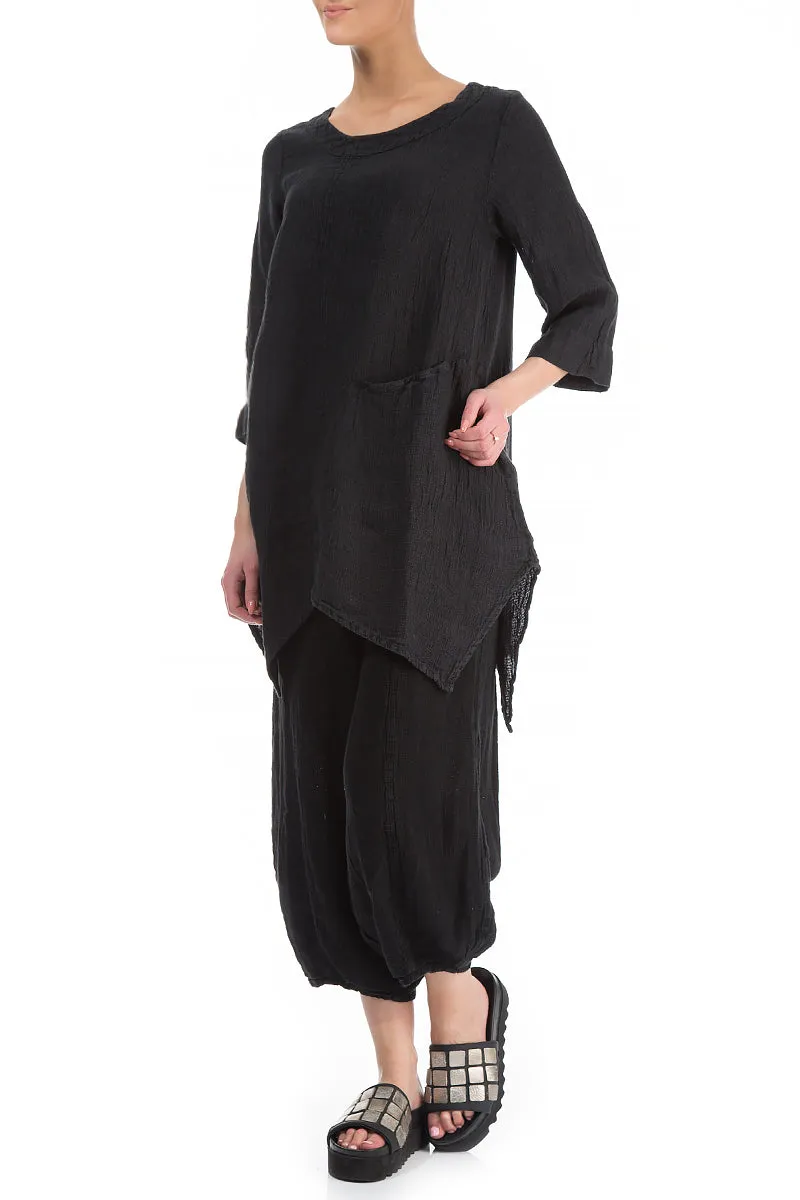 Asymmetrical Dark Grey Mélange Linen Tunic