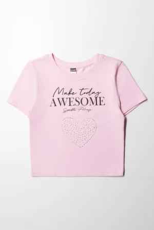 Baby T-Shirt With Pearl Heart Pink