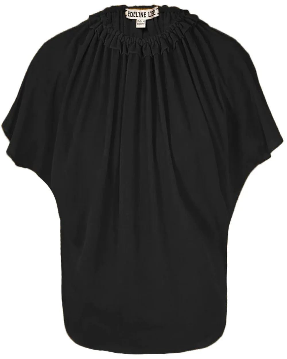 Black Crinkle Georgette Ruffle Neck Teuta Blouse