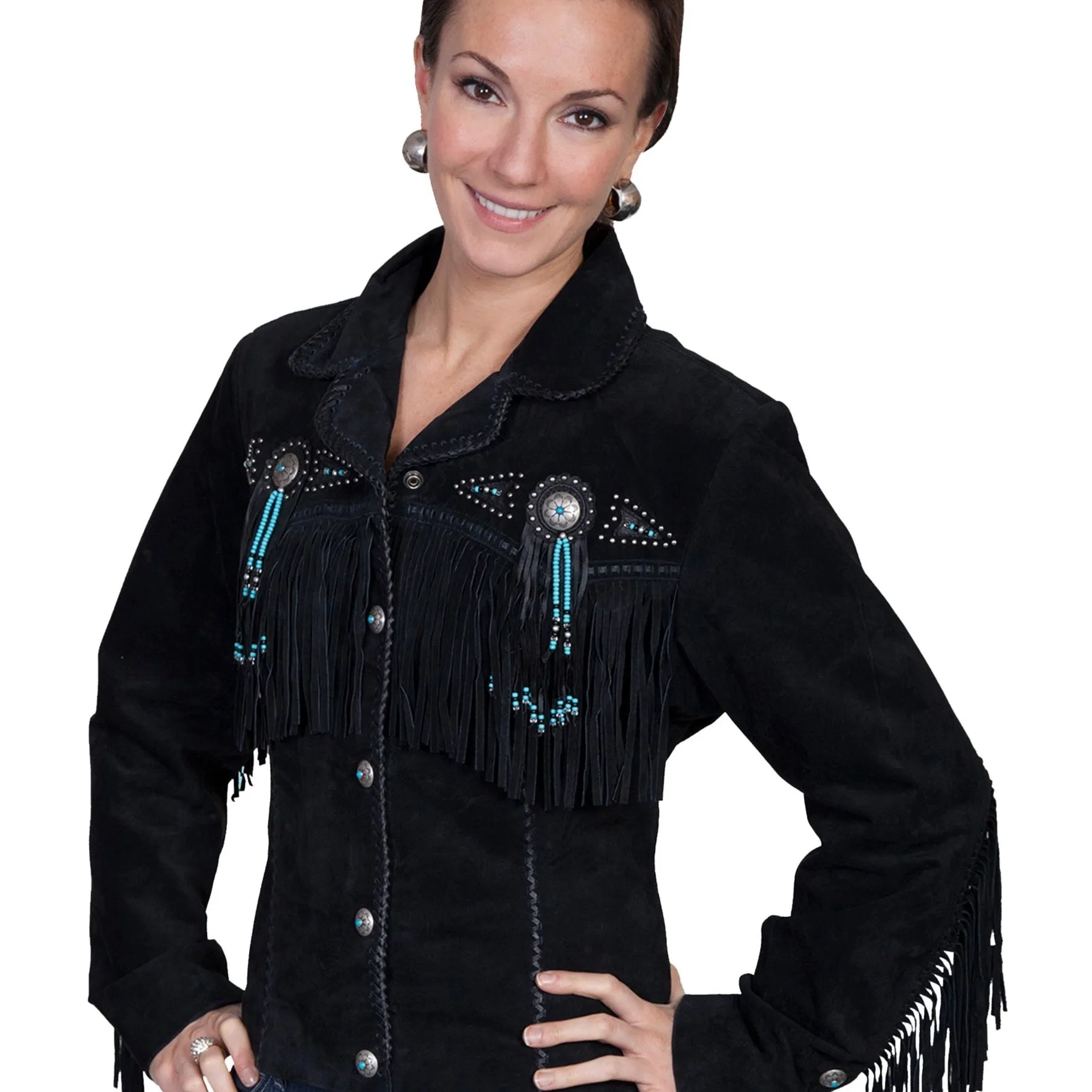 Black Fringe & Beaded Suede Jacket by Scully at Bourbon Cowgirl