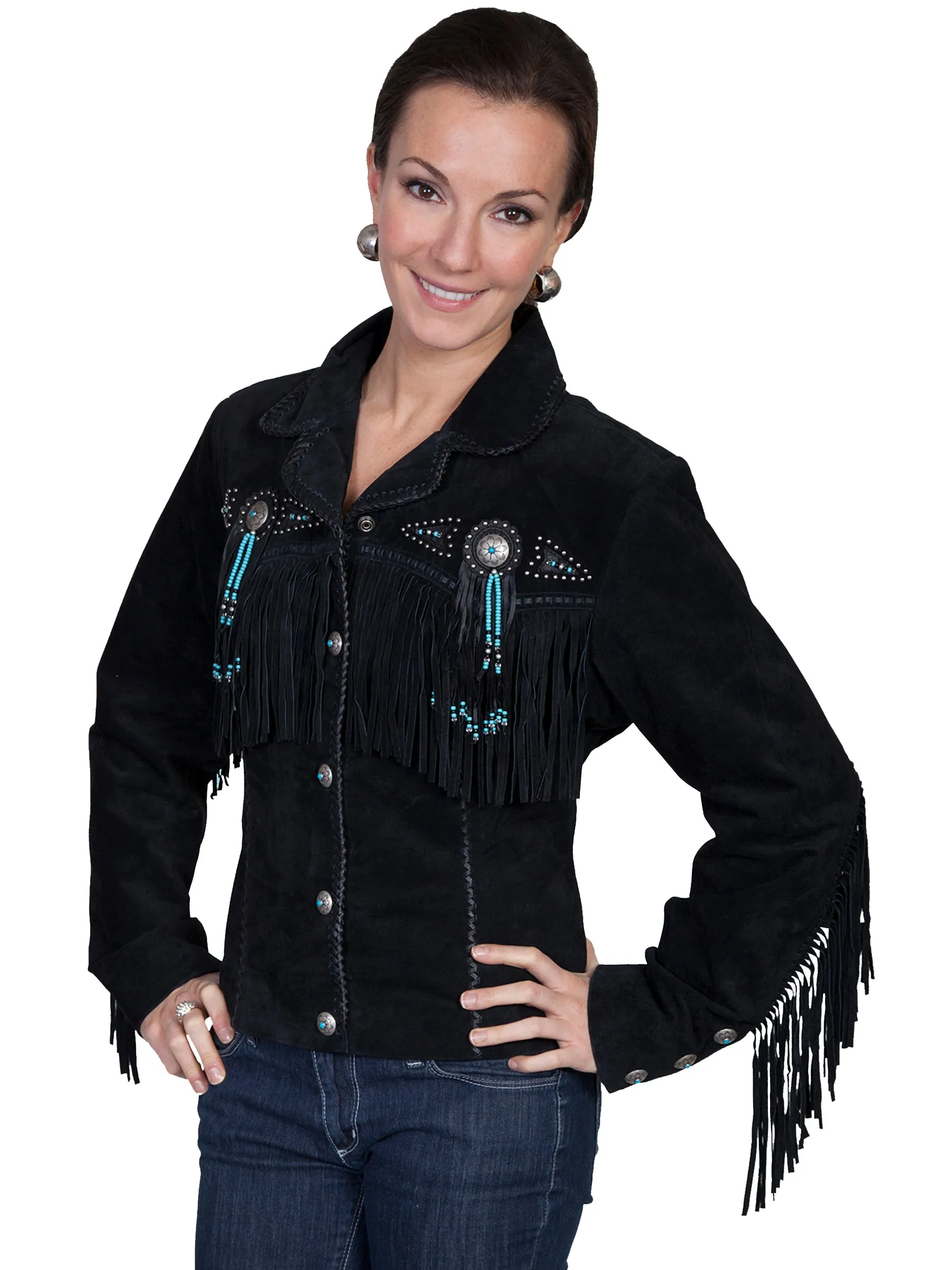 Black Fringe & Beaded Suede Jacket by Scully at Bourbon Cowgirl