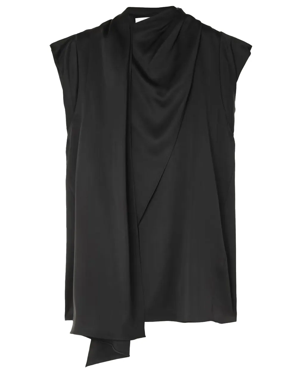 Black Satin Scarf Neck Twisted Sleeve Blouse