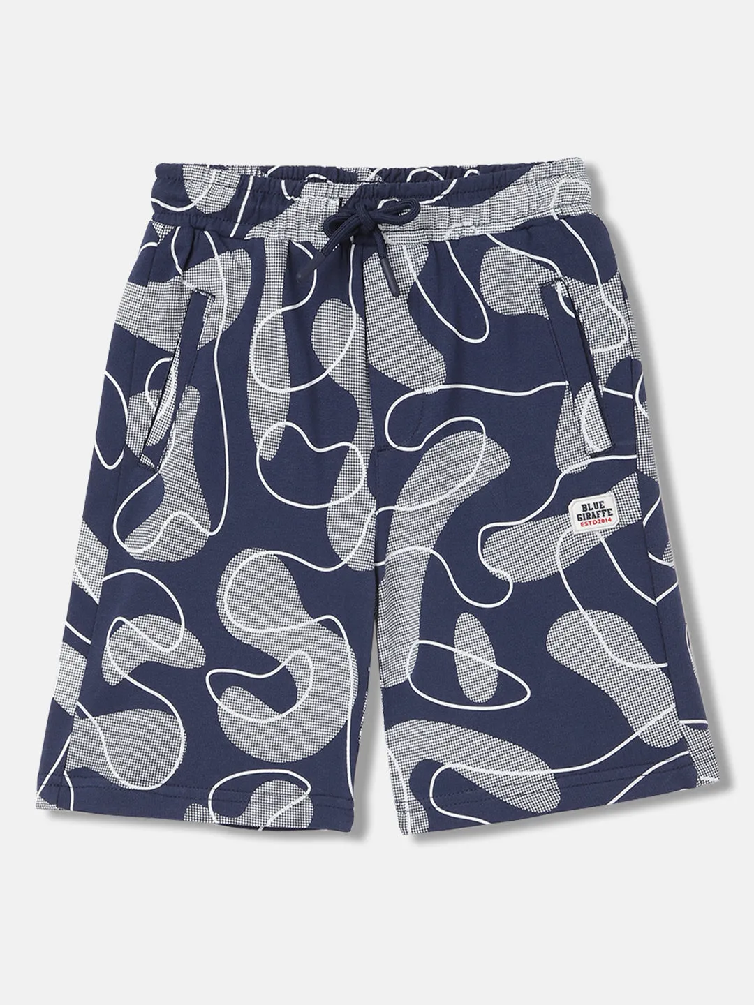 Blue Giraffe Boys Navy Blue Printed Regular Fit Mid-Rise Shorts