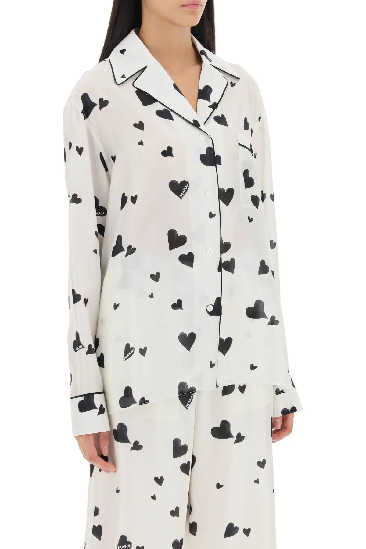 bunch of hearts print silk pajama shirt