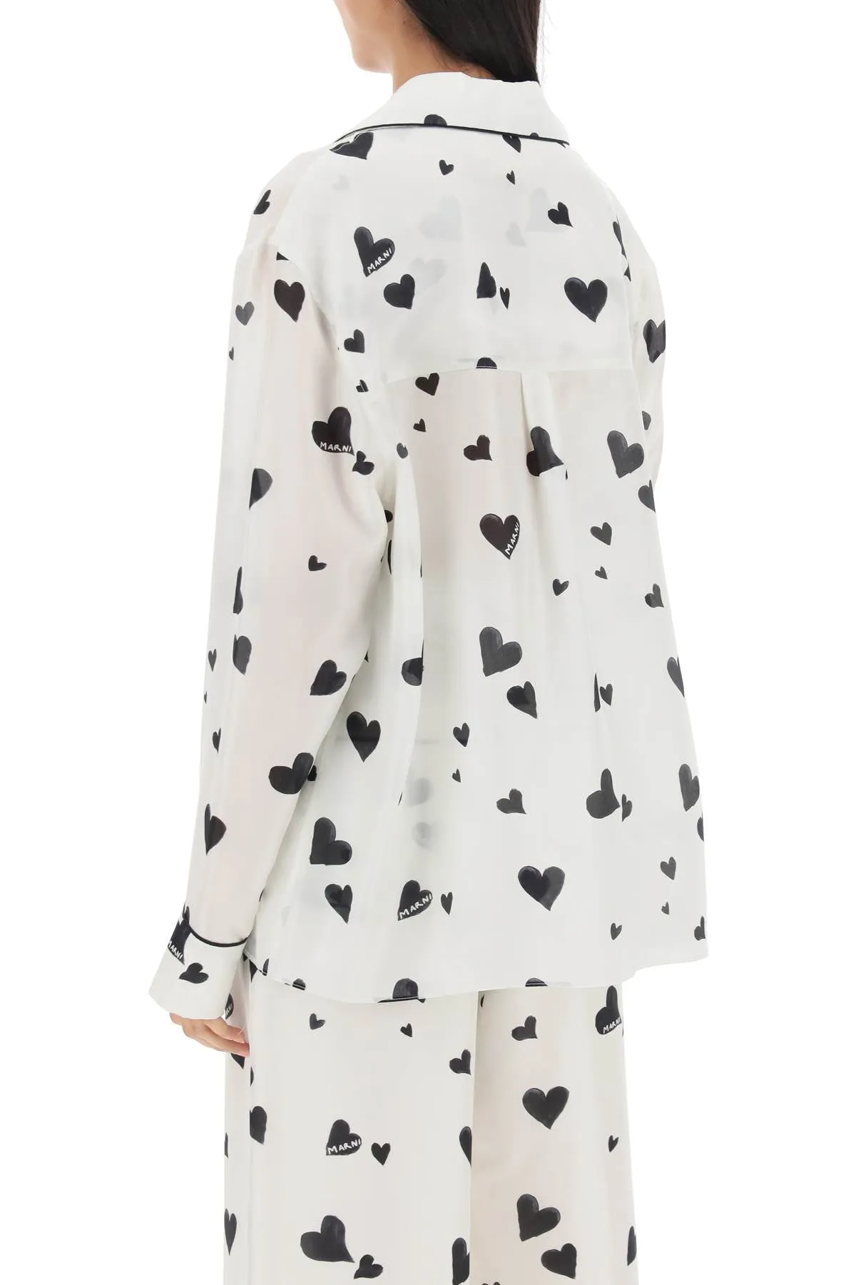 bunch of hearts print silk pajama shirt