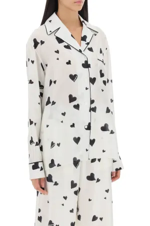 bunch of hearts print silk pajama shirt