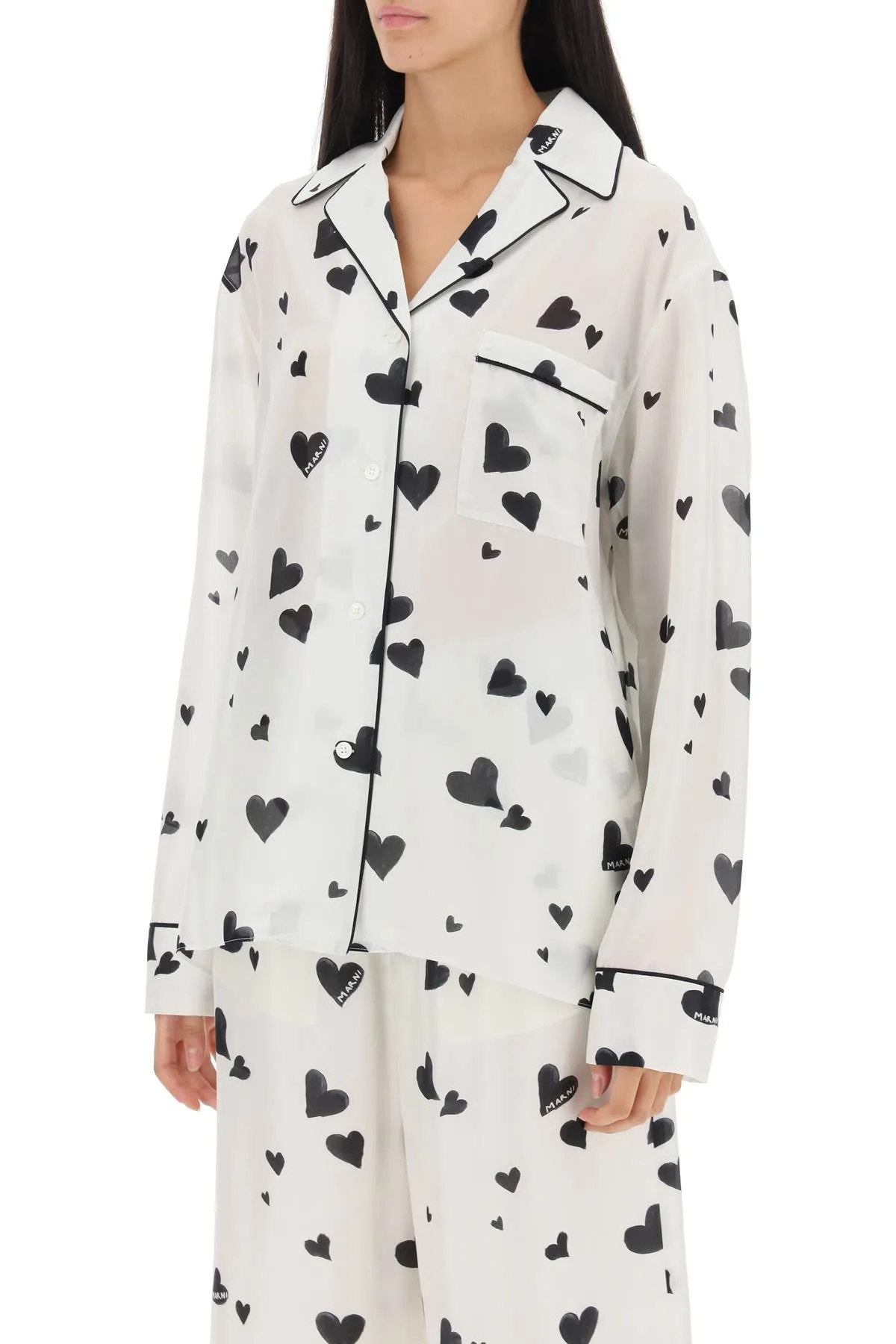 bunch of hearts print silk pajama shirt