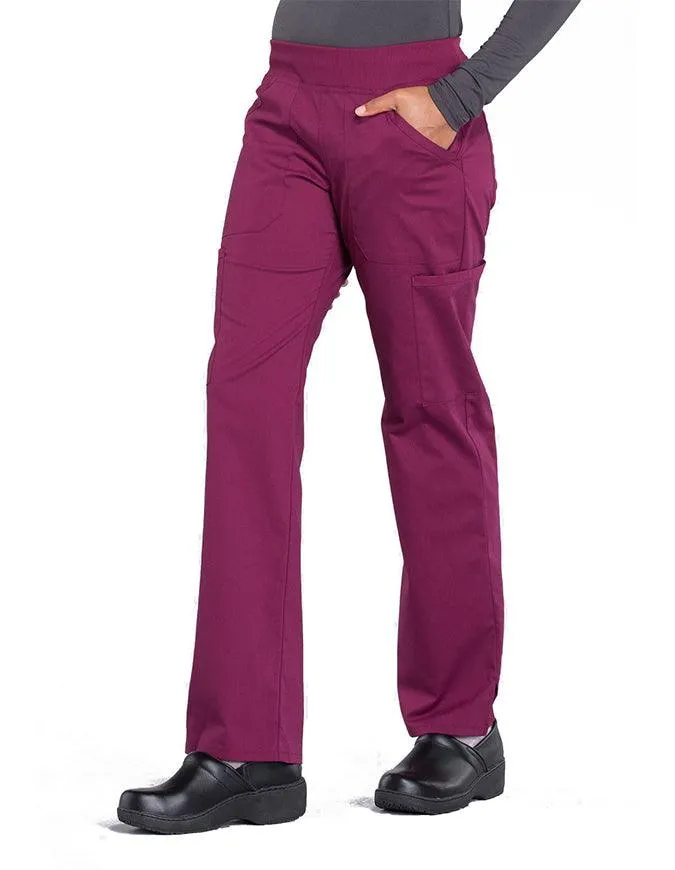 Cherokee Workwear Professionals Women's Elastic Waist Mid Rise Straight Leg Pull-on Cargo Pant