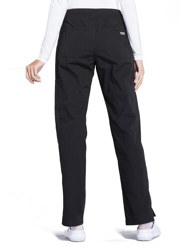 Cherokee Workwear Professionals Women's Elastic Waist Mid Rise Straight Leg Pull-on Cargo Pant