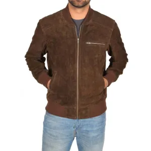 Chocolate Brown Suede Bomber Jacket Men's