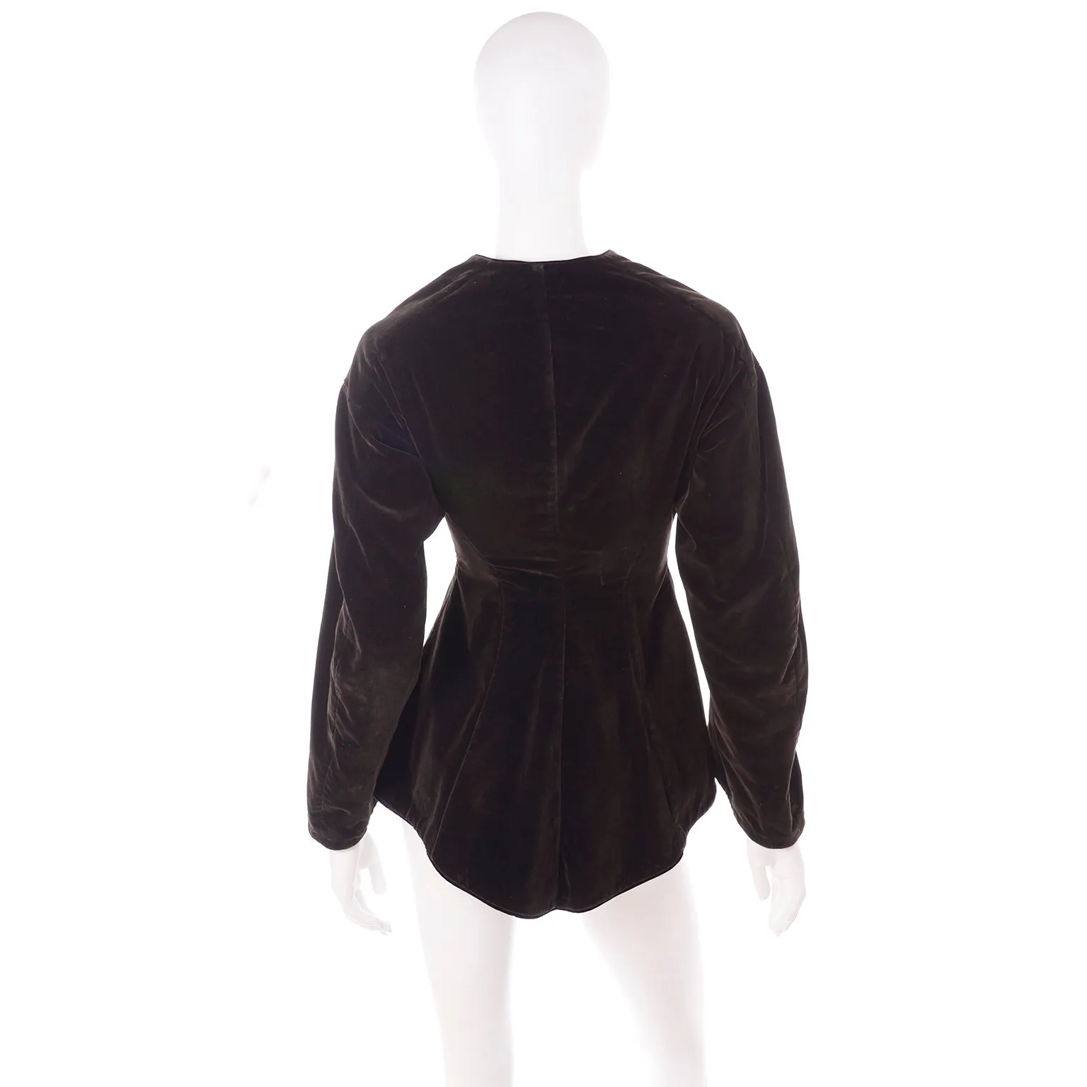 Chocolate Brown Velvet Edwardian Antique Peplum Jacket with Soutache Trim