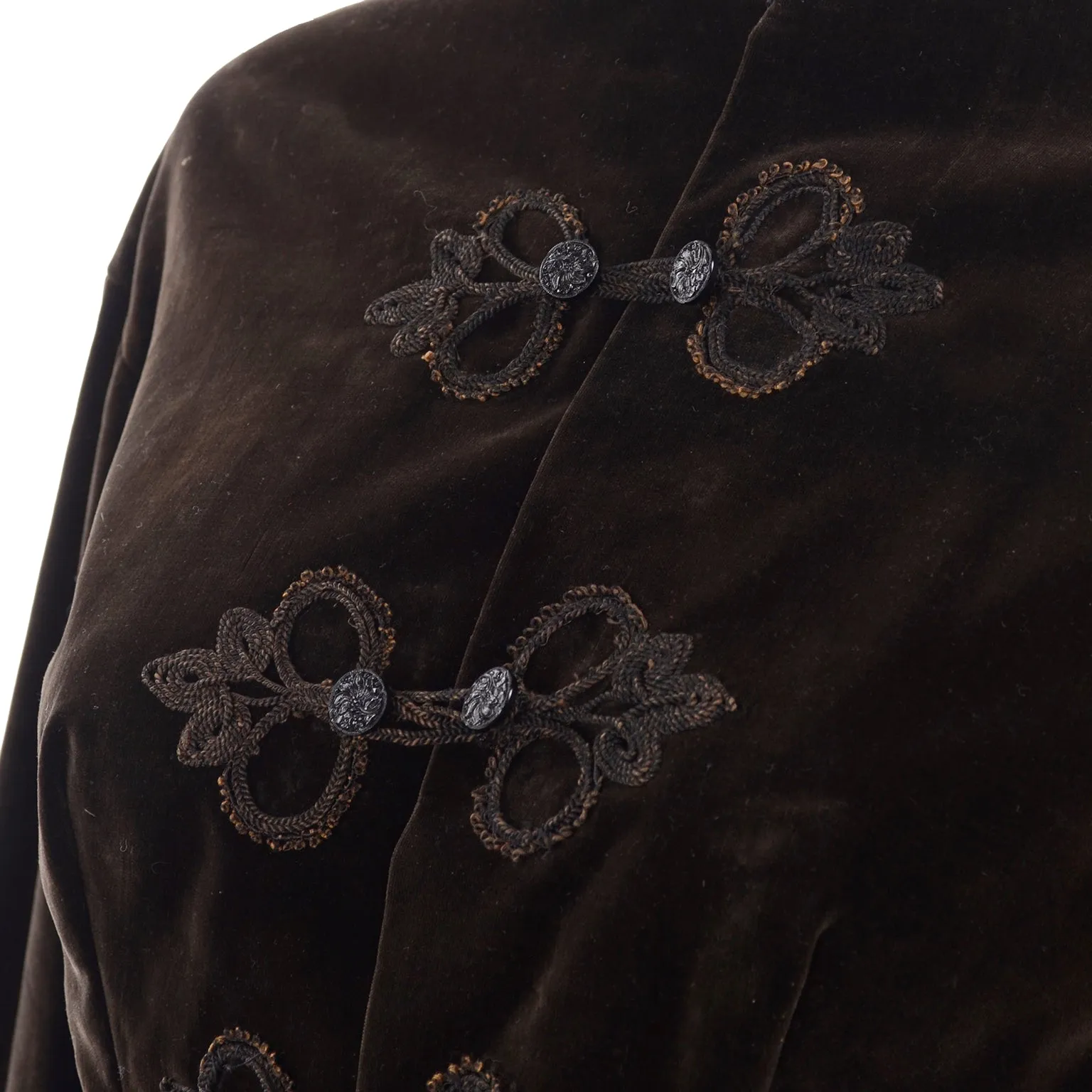 Chocolate Brown Velvet Edwardian Antique Peplum Jacket with Soutache Trim