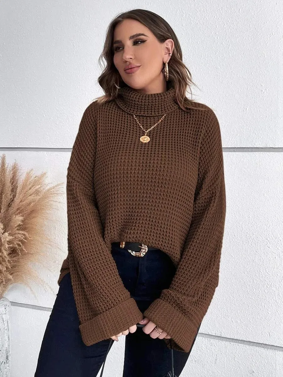 Chunky Knit Sweater With Ribbed Cuffs And Hem