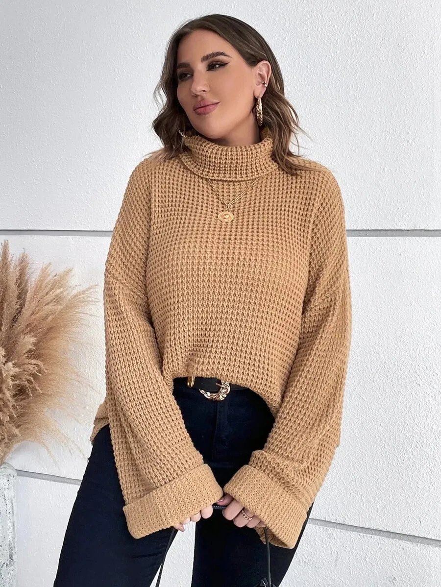 Chunky Knit Sweater With Ribbed Cuffs And Hem