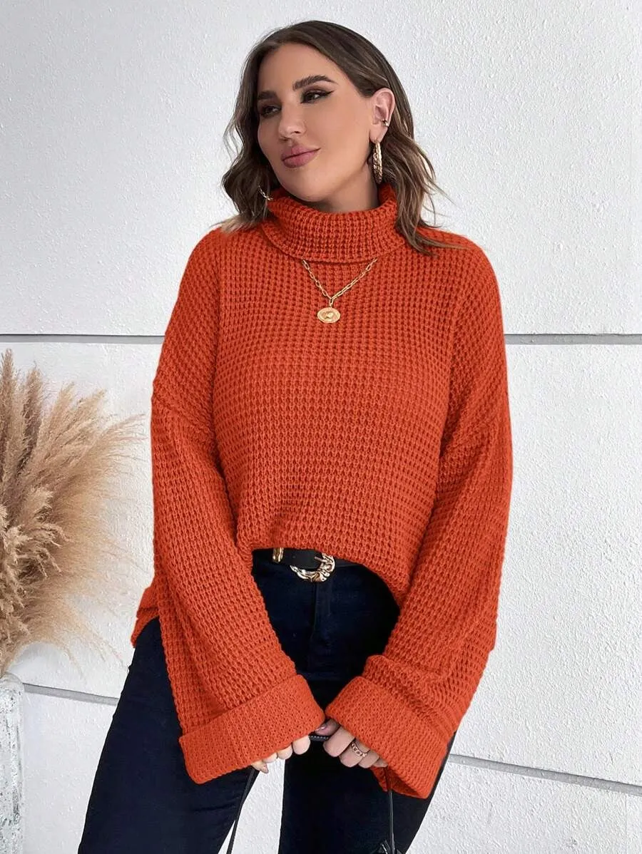 Chunky Knit Sweater With Ribbed Cuffs And Hem