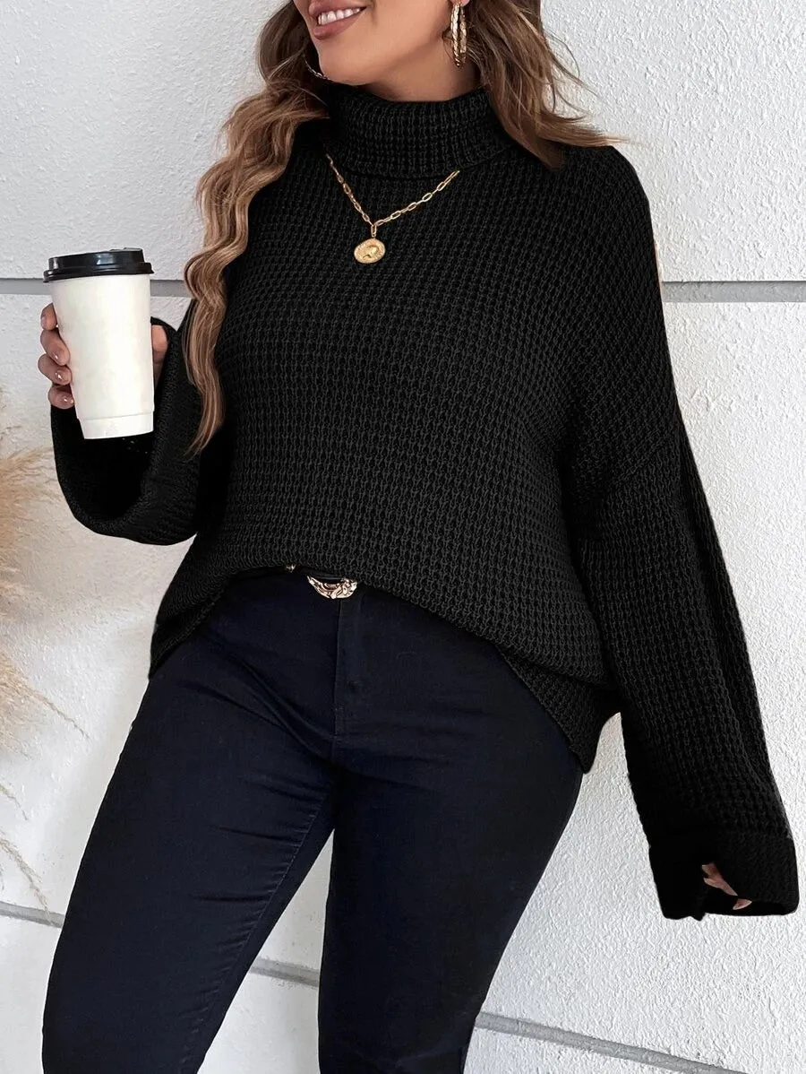 Chunky Knit Sweater With Ribbed Cuffs And Hem