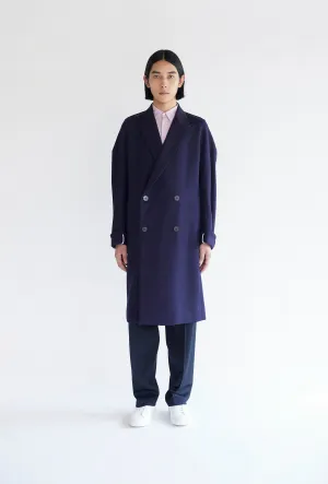 Classic Wool Serge Overcoat in Navy