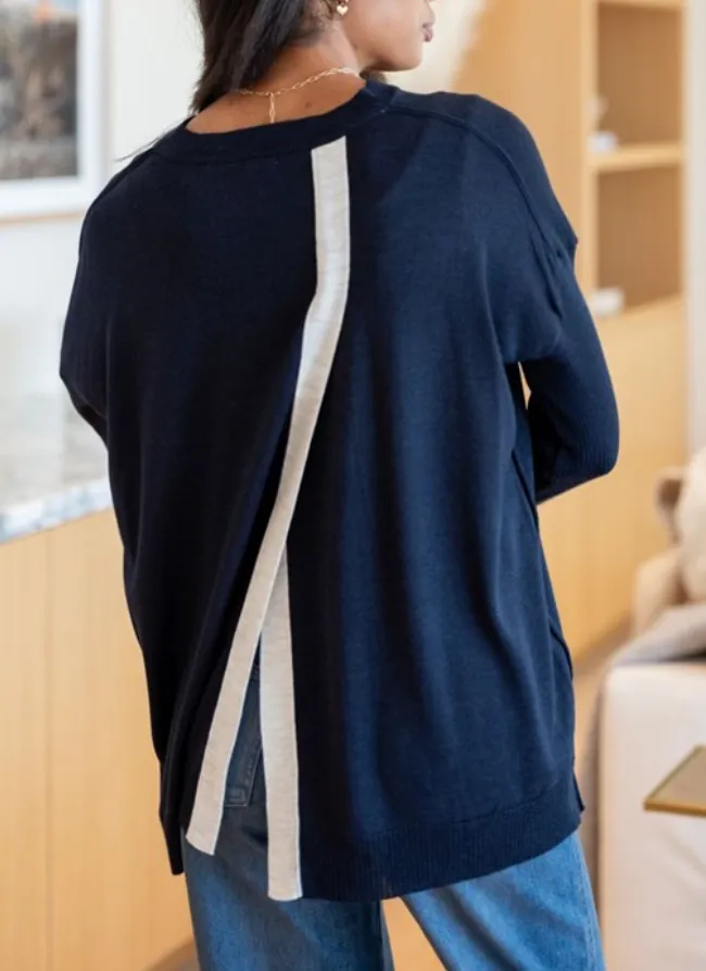 Coronado Split Back Sweater in Navy & Sea Salt