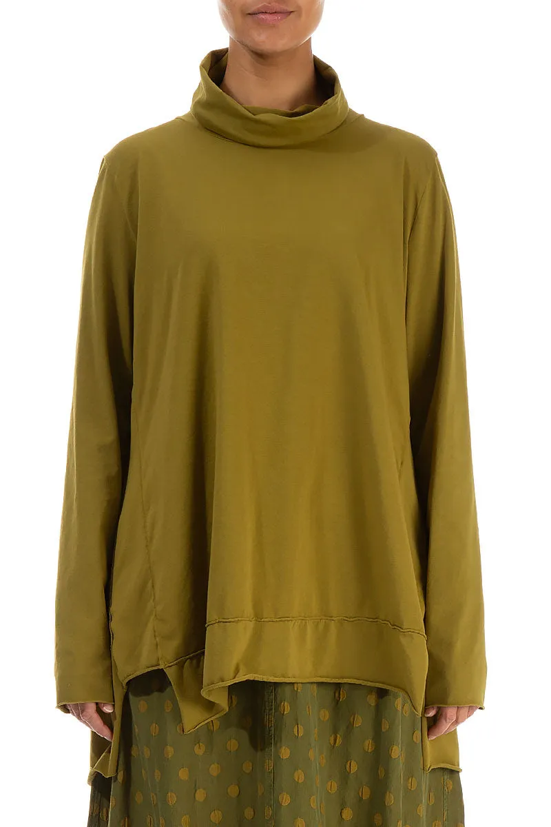 Cowl Neck Golden Olive Cotton Blouse