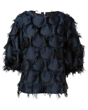 Denim and Black Fringed Dot Fill Coupe Top