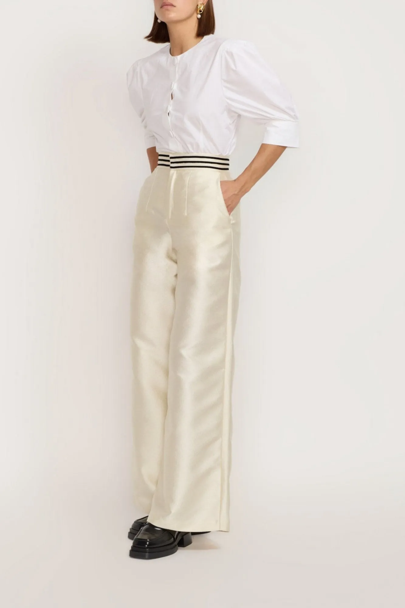 Ecru Wide-leg pants with a tailored fit