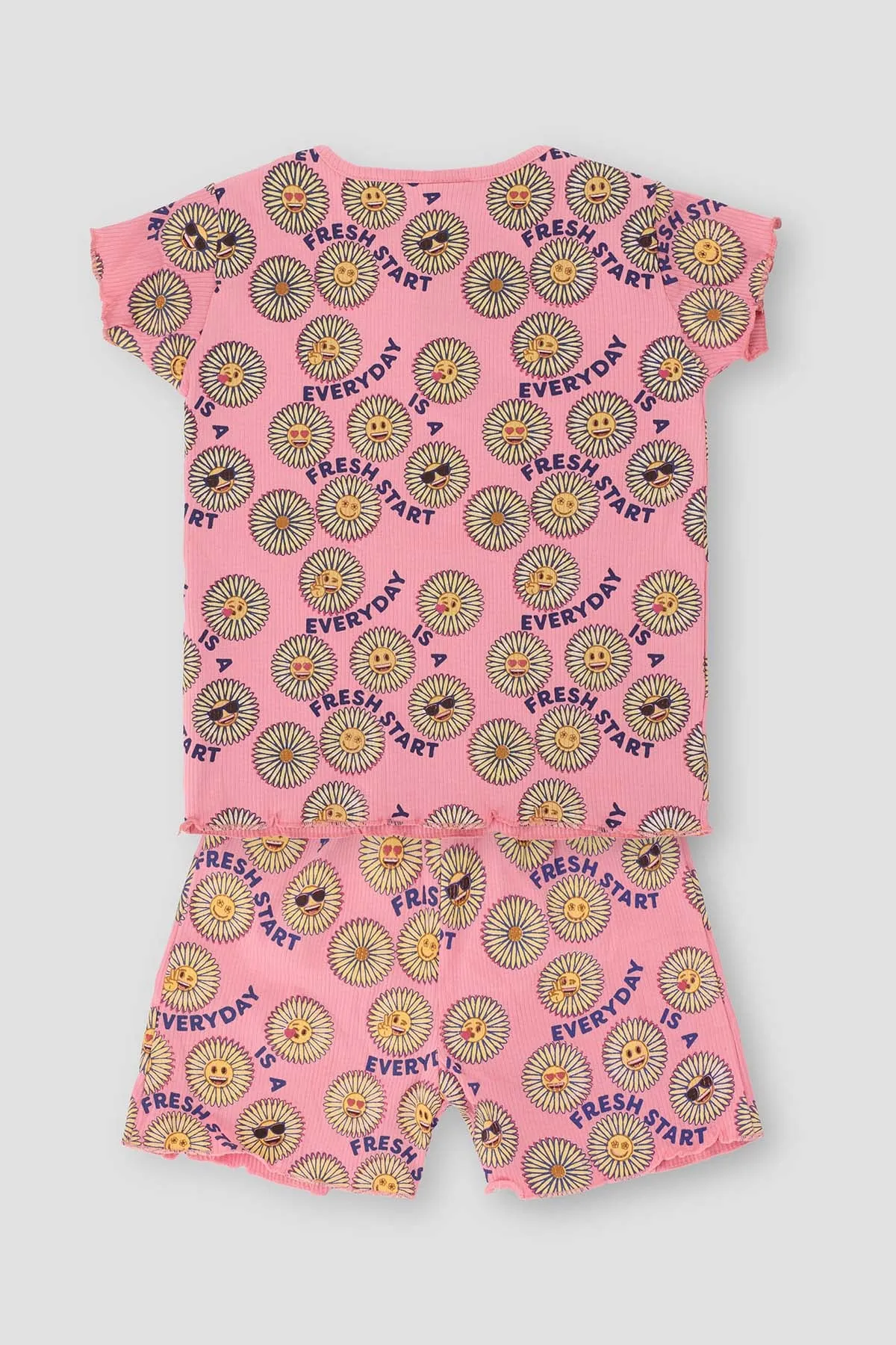 Emoji Top Bottom Suit For Girl - Peony