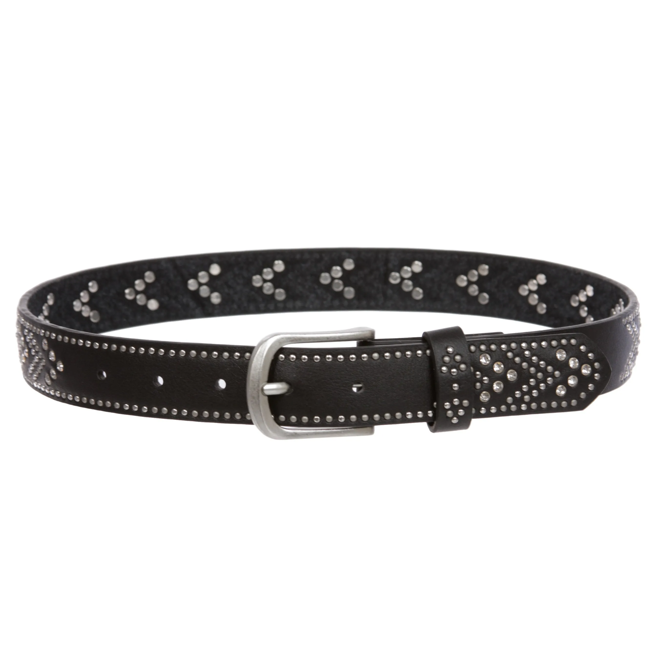 Girl's 1 1/8" (28 mm) Fish Bone Pattern Rhinestone And Studs Sparkling Belt