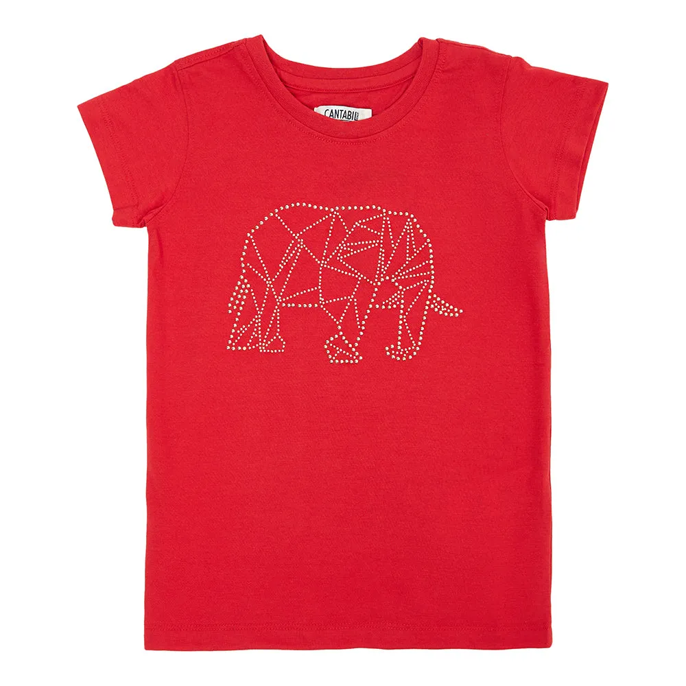 Girls Casual Red Half Sleeves  T-Shirt