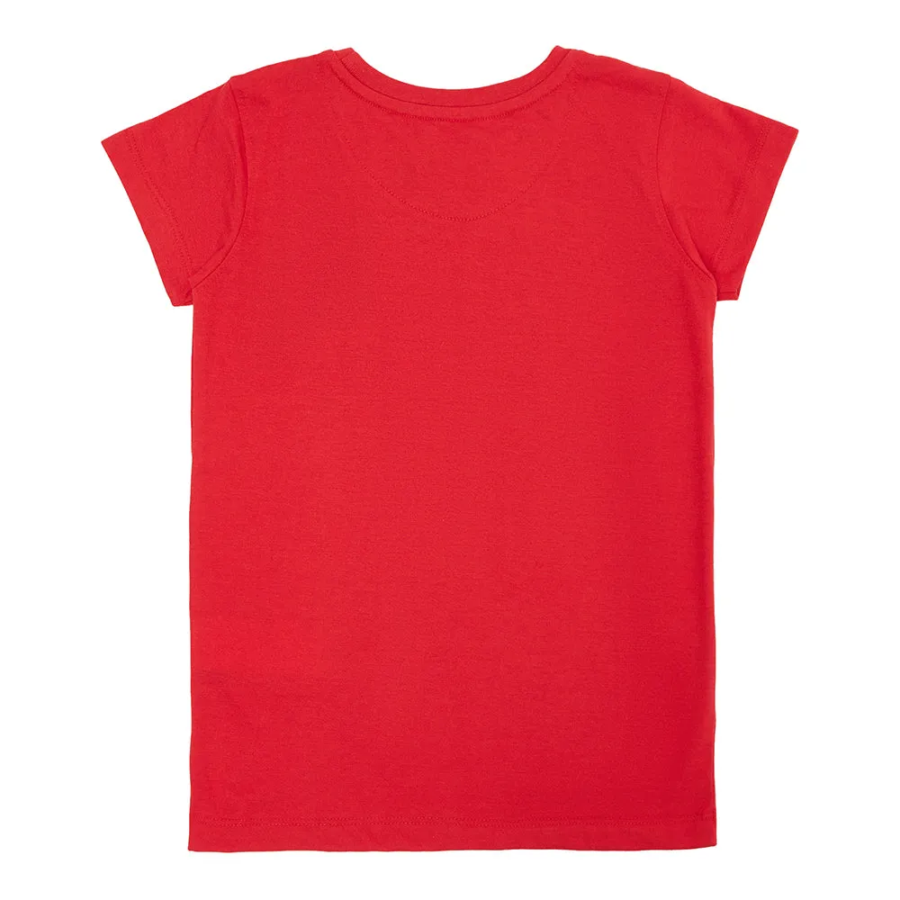 Girls Casual Red Half Sleeves  T-Shirt