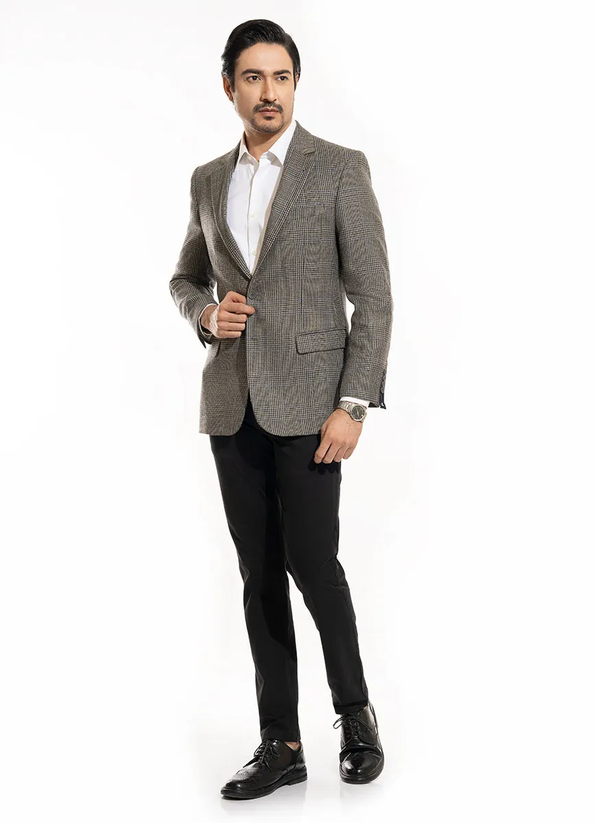 Grey Glen Plaid Checks Worsted Tweed Classic Blazer