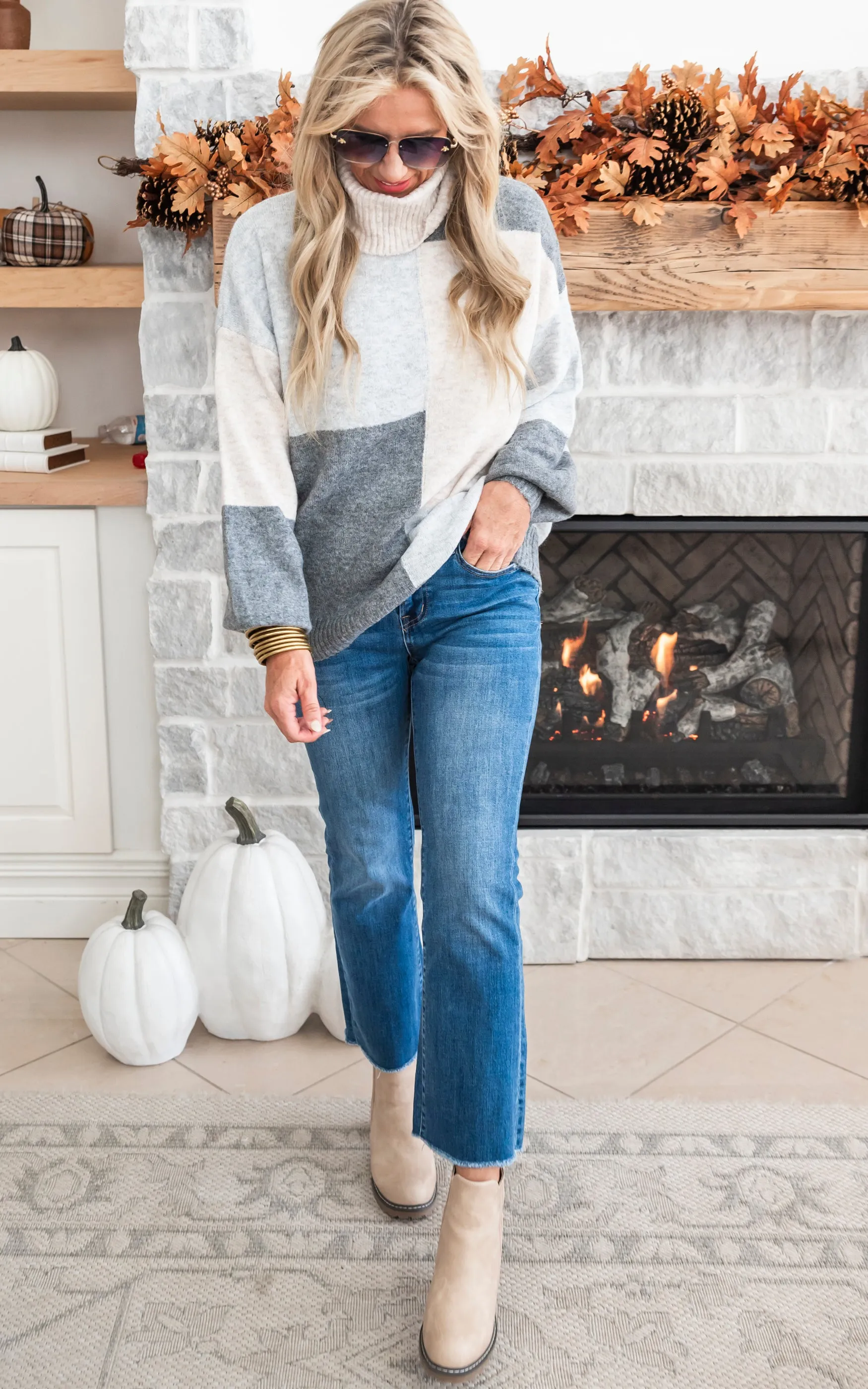 Heather Grey Colorblock Cowl Neck Sweater - Final Sale