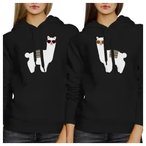 Llamas With Sunglasses BFF Matching Black Hoodies