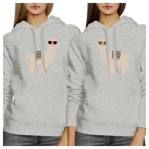 Llamas With Sunglasses BFF Matching Grey Hoodies