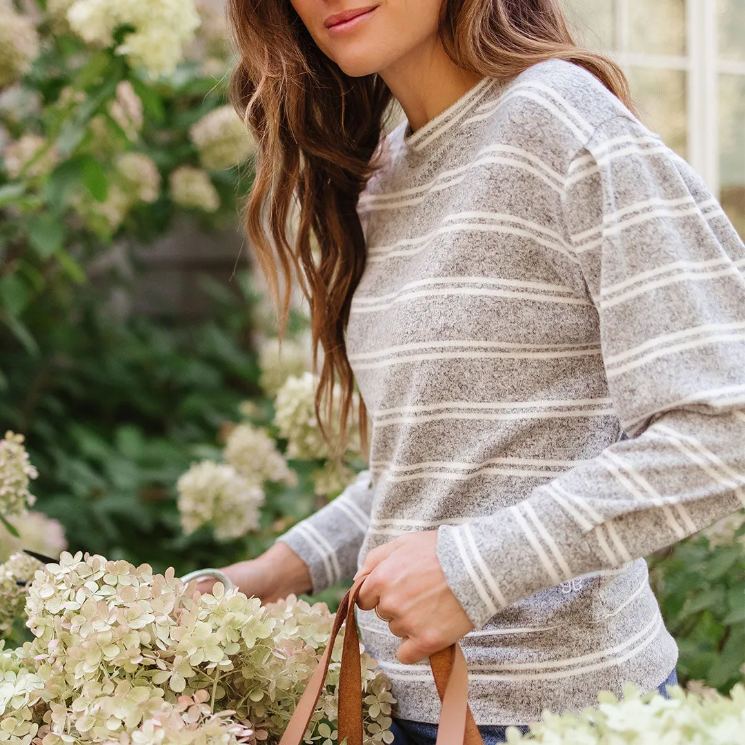 Long Sleeve Sweater, Grey and White Stripe