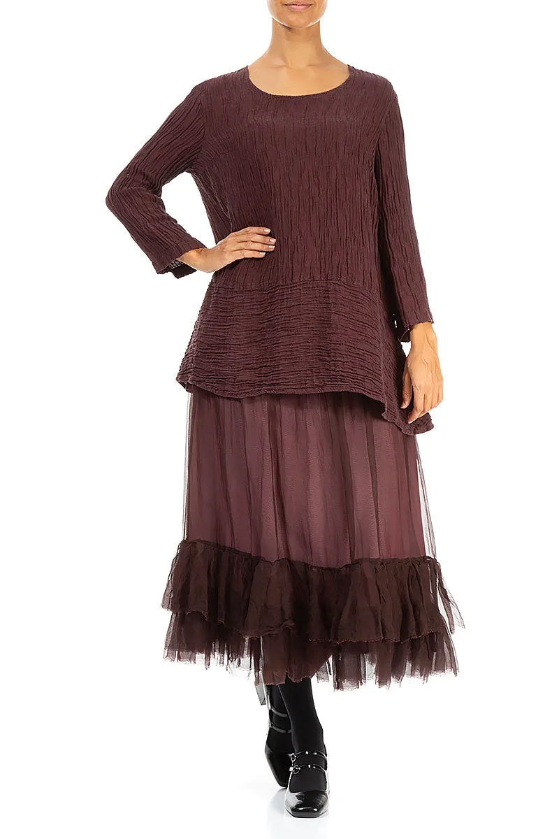 Loose Crinkled Merlot Silk Tunic