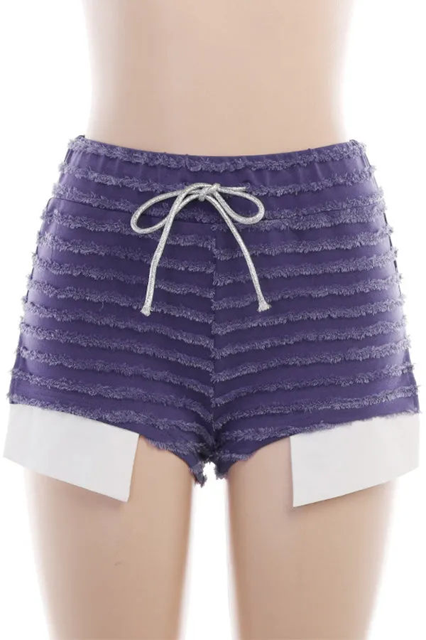 MB FASHION FUZZY STRIPES DRAWSTRING SHORTS 2423LY