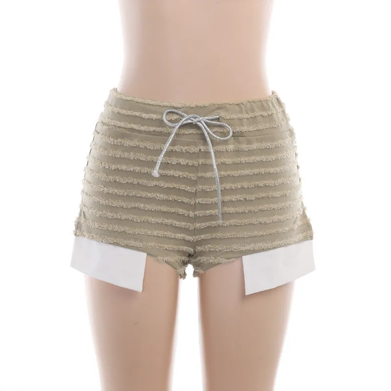 MB FASHION FUZZY STRIPES DRAWSTRING SHORTS 2423LY