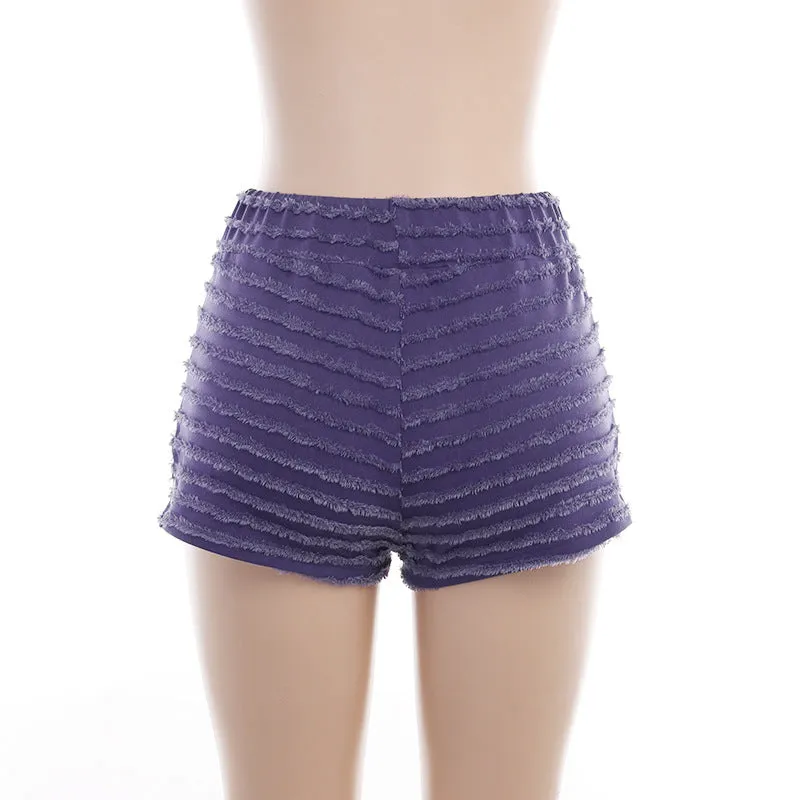 MB FASHION FUZZY STRIPES DRAWSTRING SHORTS 2423LY