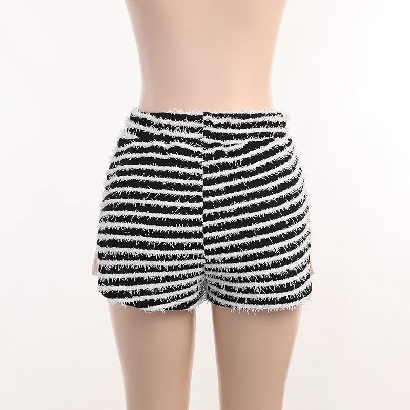 MB FASHION FUZZY STRIPES DRAWSTRING SHORTS 2423LY