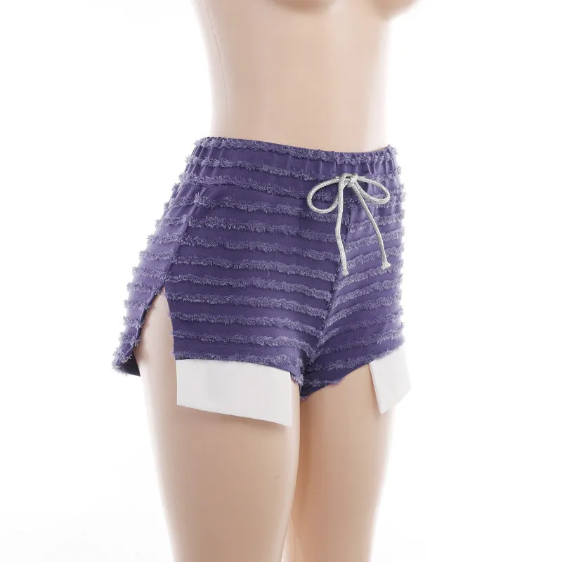 MB FASHION FUZZY STRIPES DRAWSTRING SHORTS 2423LY