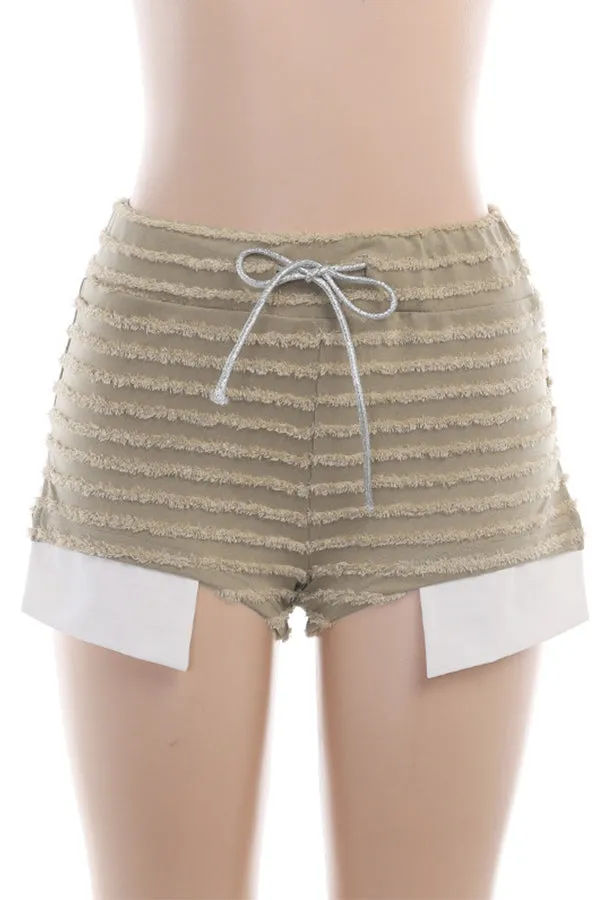 MB FASHION FUZZY STRIPES DRAWSTRING SHORTS 2423LY