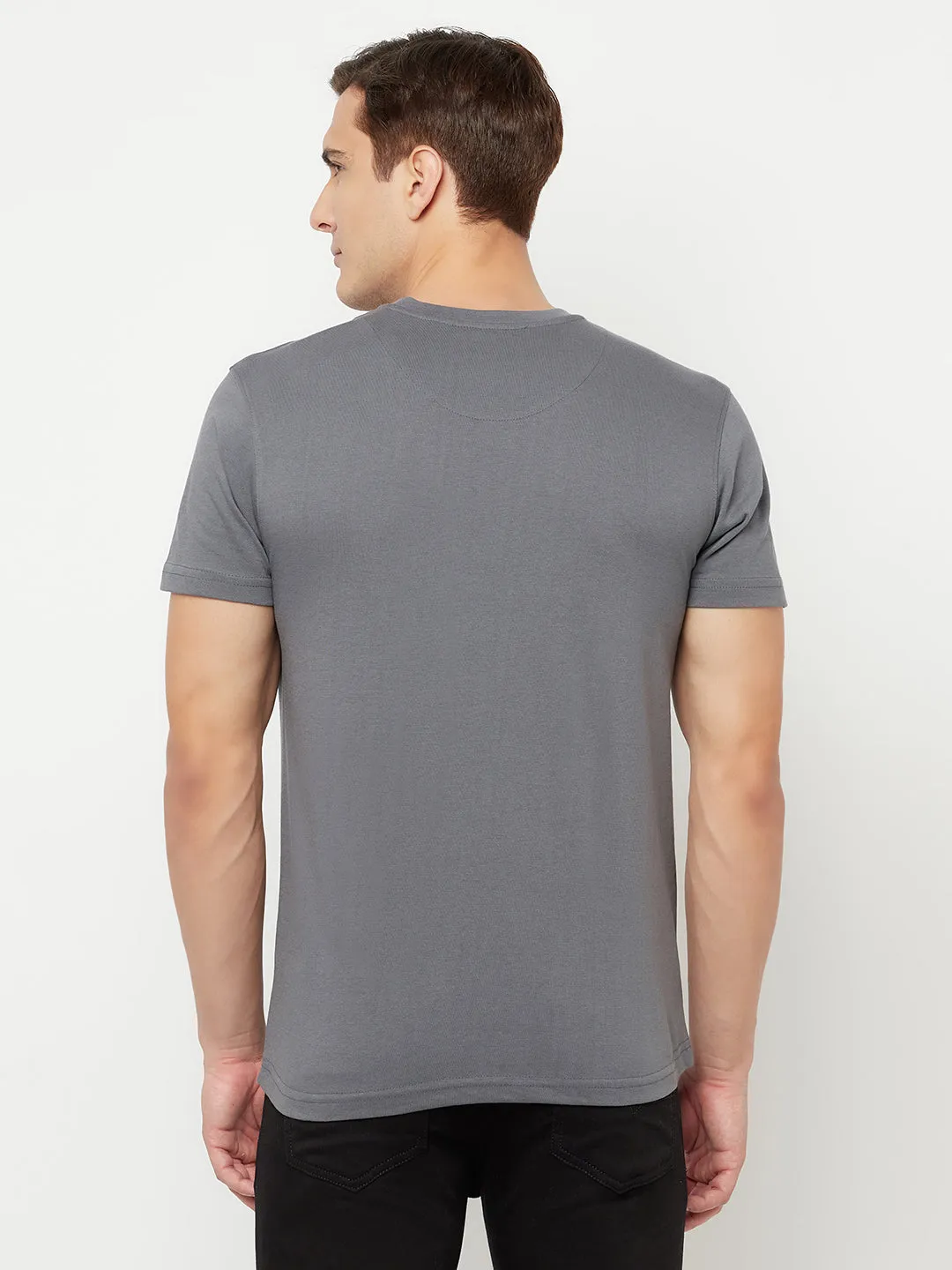 Men's Grey    Round neck Half Sleeve T-Shirt with Print