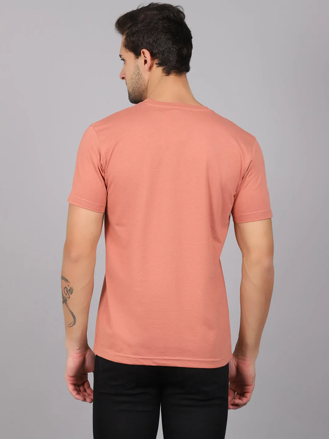 Men's Peach  Round neck Half Sleeve T-Shirt with Print