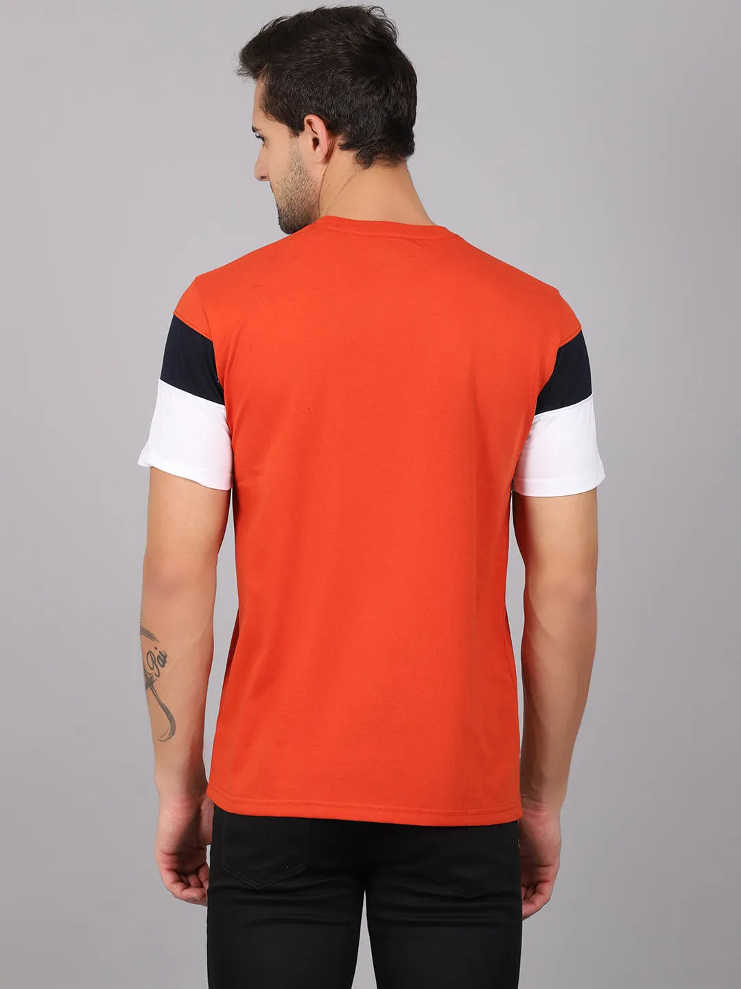 Men's Rust Color block Round neck Half Sleeve T-Shirt with Print