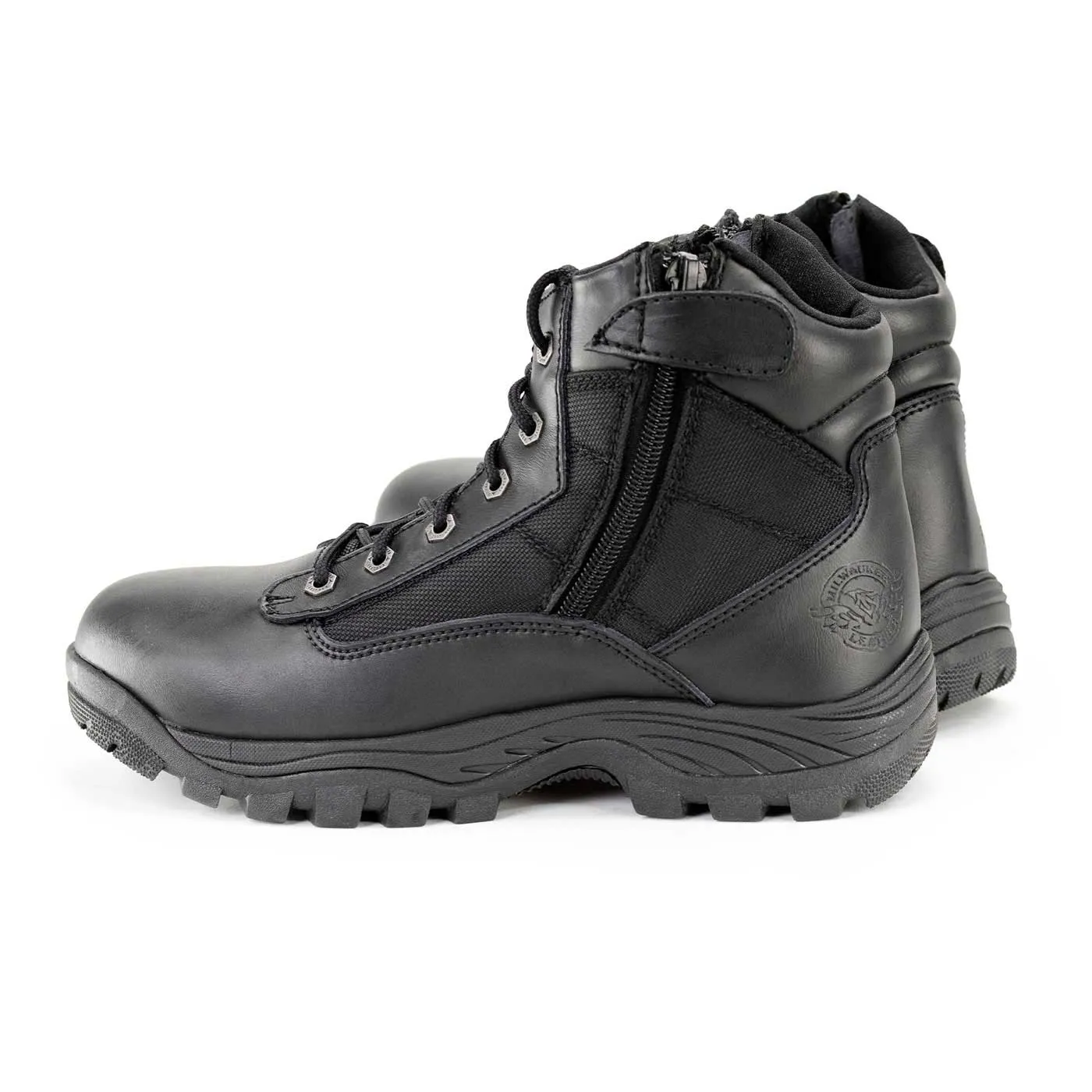 Milwaukee Leather Men's 6-inch Black Leather Swat Style-Tactical Lace-Up Biker Boots w/ Side Zippers MBM9011