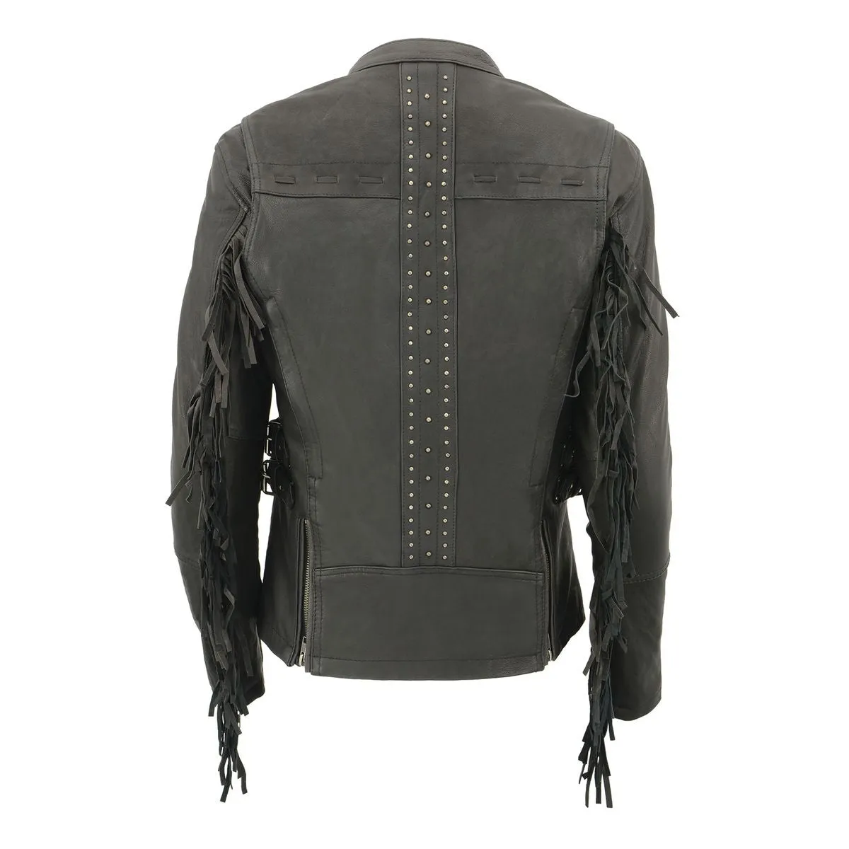 Milwaukee Leather MLL2565 Women's Black Fringed Lightweight Leather Racer Motorcycle Jacket