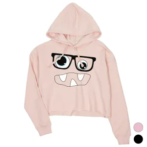 Monster With Glasses Womens Crop Hoodie